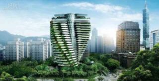 台北传世吸碳绿色建筑“陶朱隐园”全景透视
