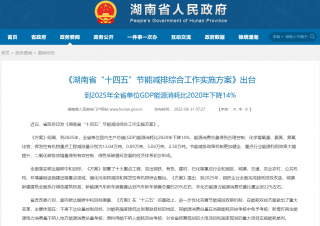 湖南省“十四五”节能减排综合工作实施方案出台